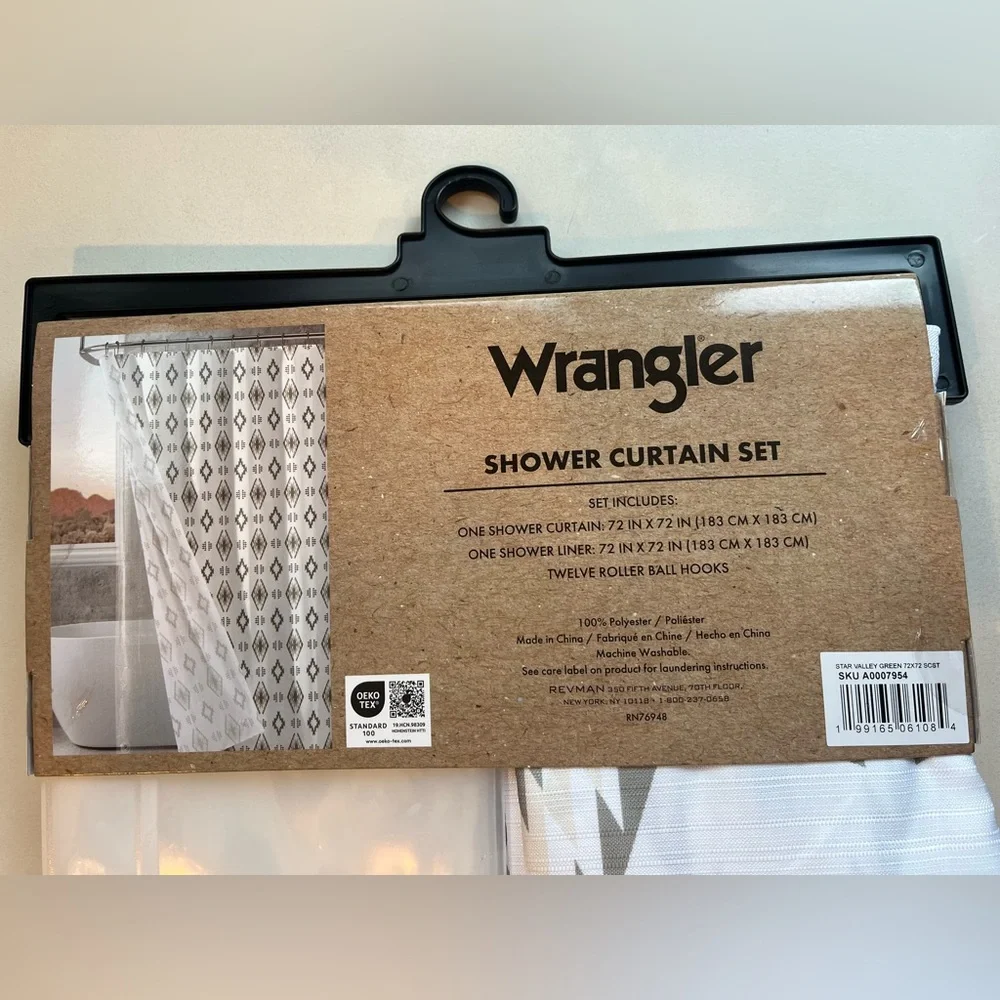 Wrangler Aztec Design Shower Curtain Set with Roller Hooks